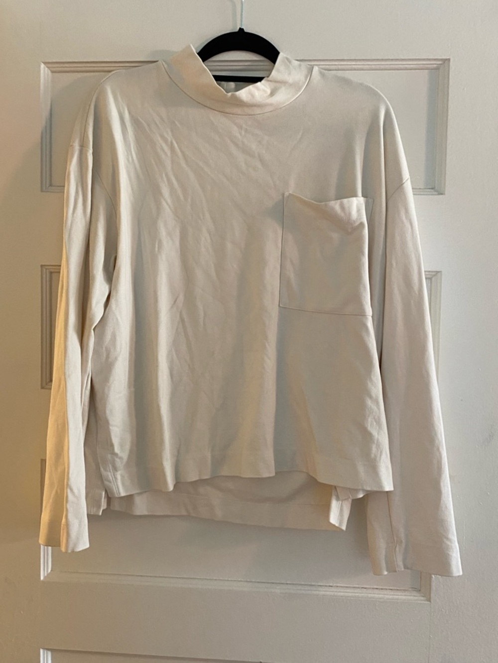 Anthropologie Minimalist Ivory Long Sleeve Mockneck with Chest Pocket